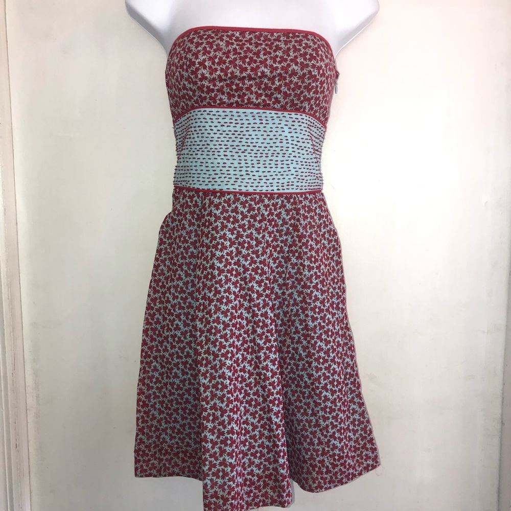 FREE PEOPLE Strapless Floral Mini Dress Aqua Bow